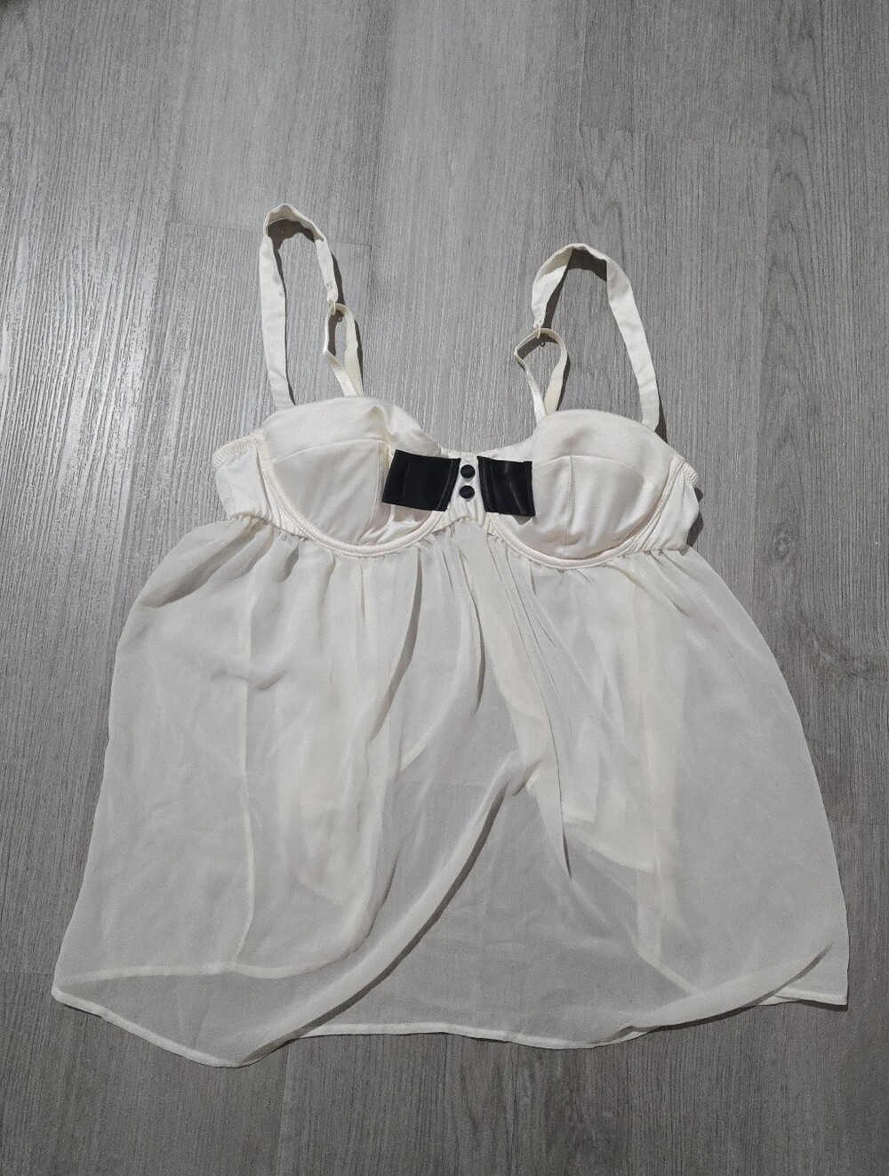 Victoria's Secret Sexy Little Things Cream Chiffon Tuxedo Babydoll Nightgown 36C
